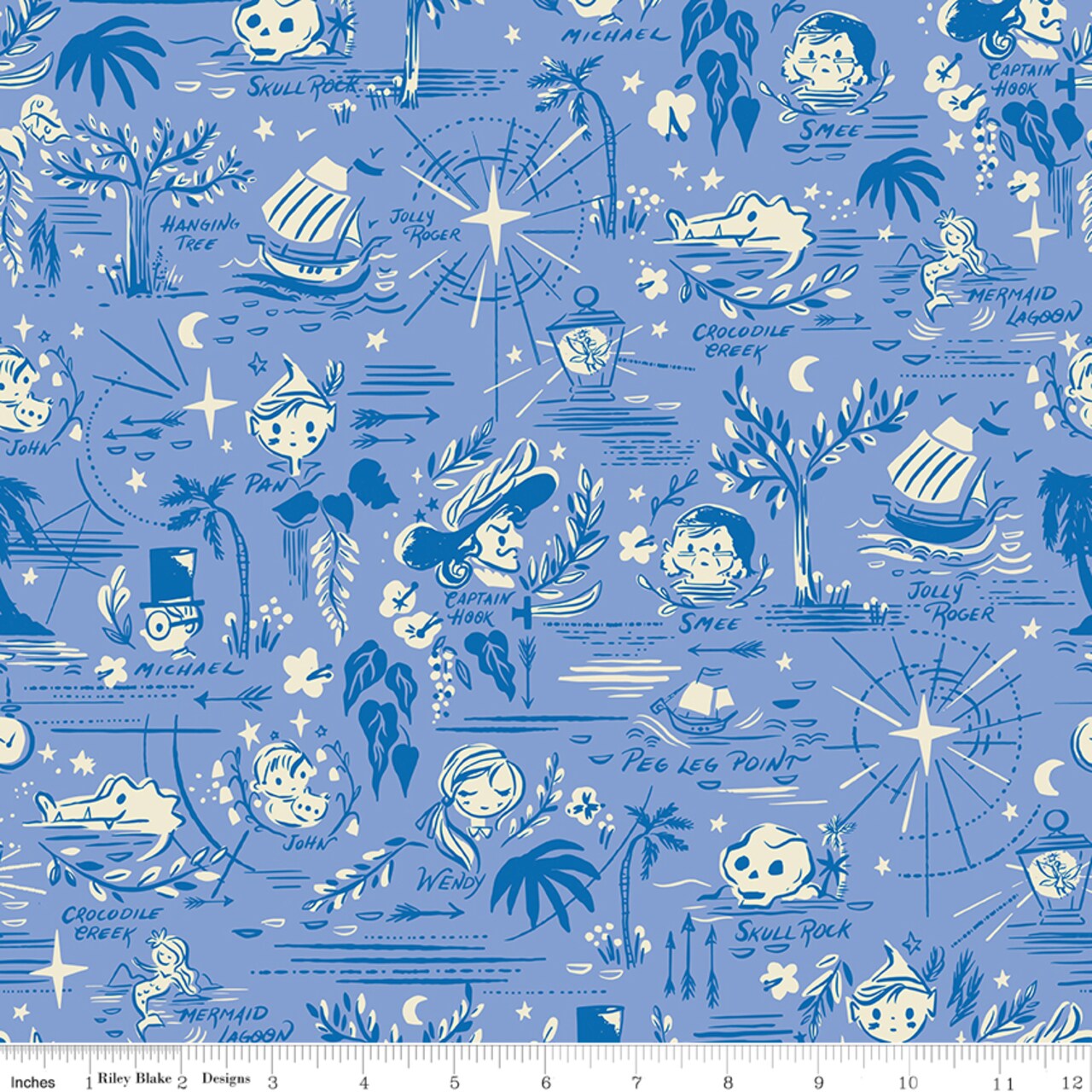 Neverland Map in Periwinkle (c15902-periwinkle) | Forever Neverland | Jill Howarth | Riley Blake